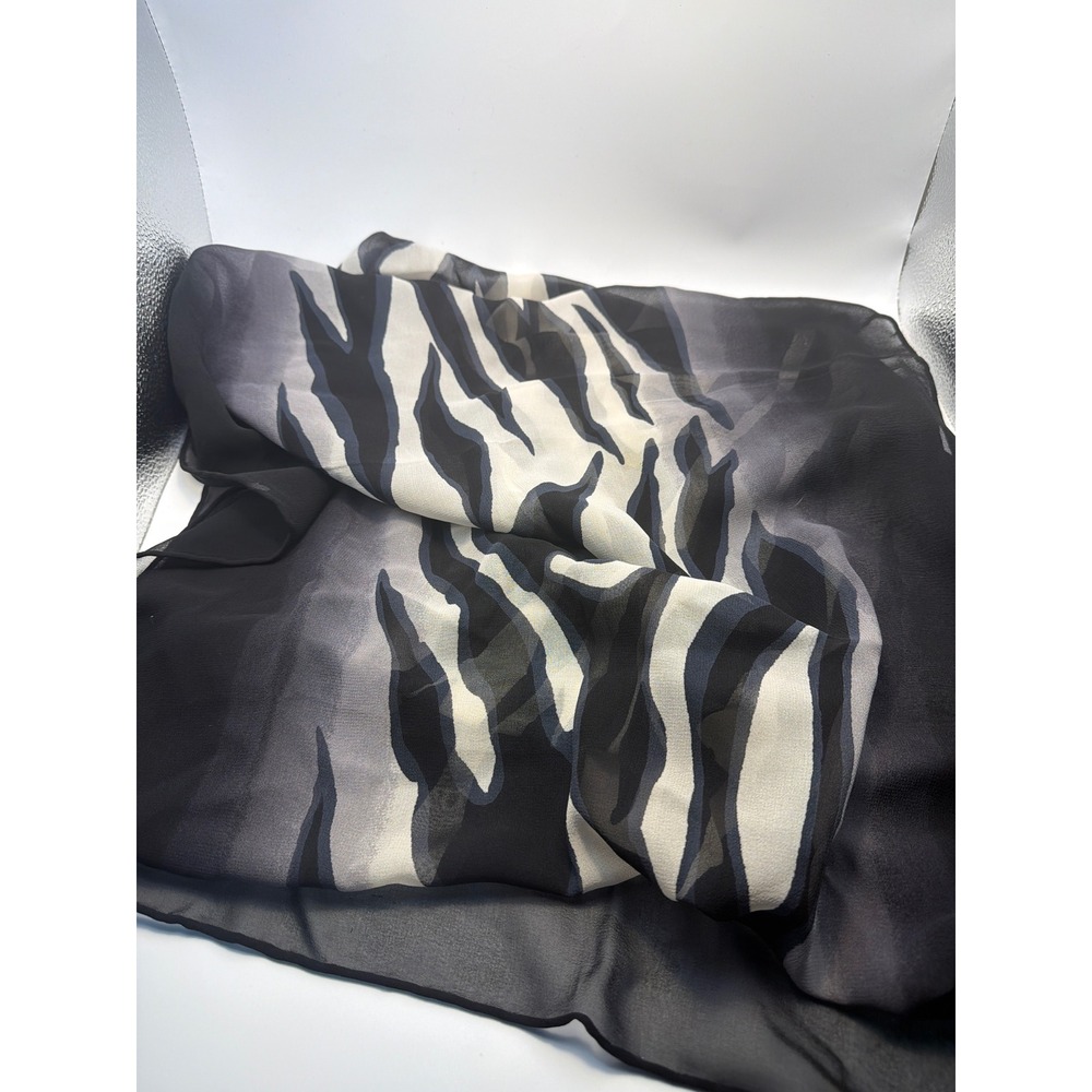 Dana Buchman 100% Silk Scarf Black Grey White Abstract Zebra Animal Print Wrap